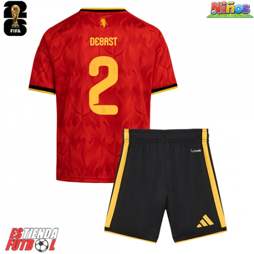 Bélgica Zeno Debast #2 Primera Equipación Niños Mundial 2026 Manga Corta (+ Pantalones cortos)